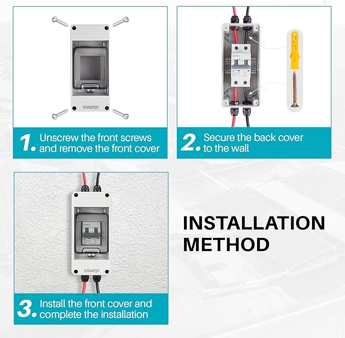 Solar Panel Disconnect Switch 10A 2P 400V Dc/AC Breaker Disconnect Box Outdoor Breaker Box Suitable for photovoltaic and Wind Energy Home Battery Systems (20 Amps)