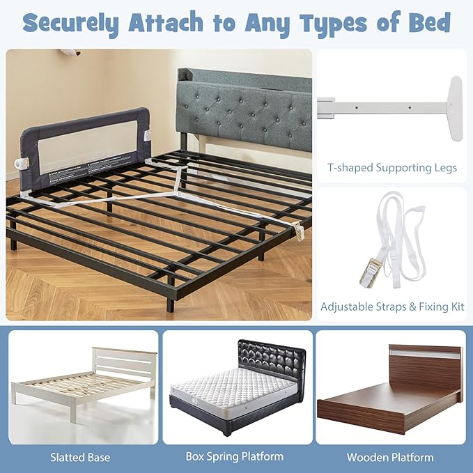 BABY JOY Bed Rails for Toddlers, Extra Long, Swing Down Safety Bed Guard for Convertible Crib, Folding Baby Bedrail for Kids Twin, Double, Full Size Queen & King Mattress (48-Inch, Dark Gray)