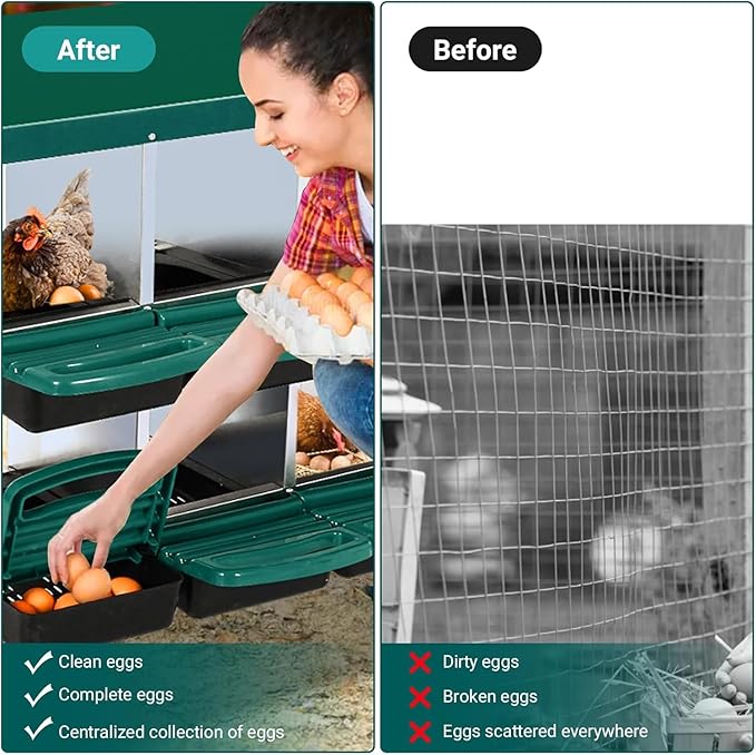 Chicken Nesting Box, 8 Compartments Roll Away Eggs Laying Boxes, Cleanable Pull Out Hen Roosting Boxes with Mental Leg, Durable & Easy to Install, Green