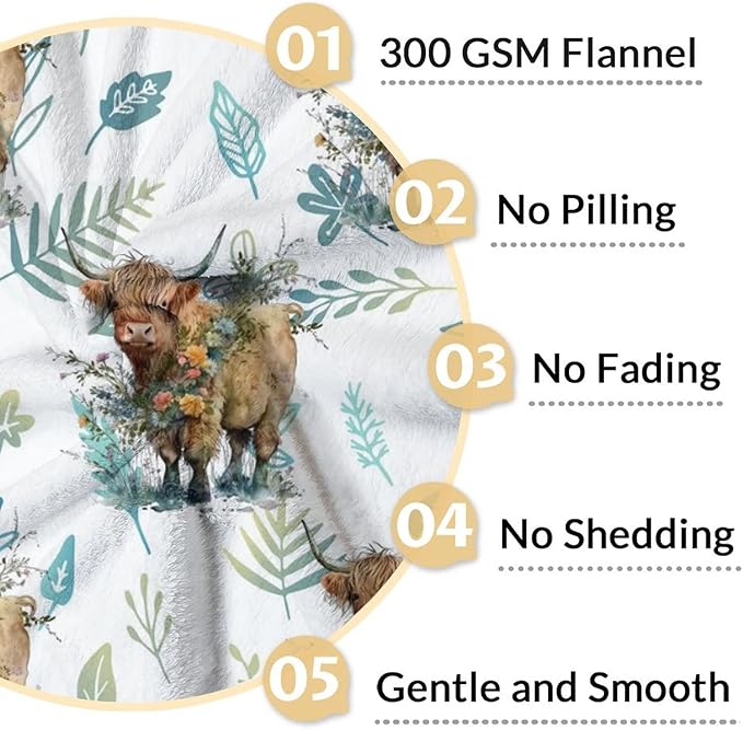 Blanket for Women Girls, Highland Cow Blanket Gifts for Kids Teens Adults, 60x50 Inches Cute Throw Blanket for Highland Cow Lovers, Green Soft Fuzzy Blankets for Bed Couch Travel