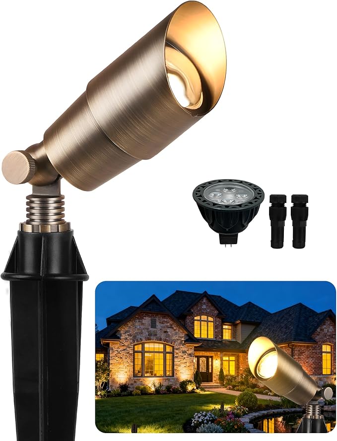 PARTPHONER Solid Brass Low Voltage Landscape Lighting, Wired 12V LED Landscape