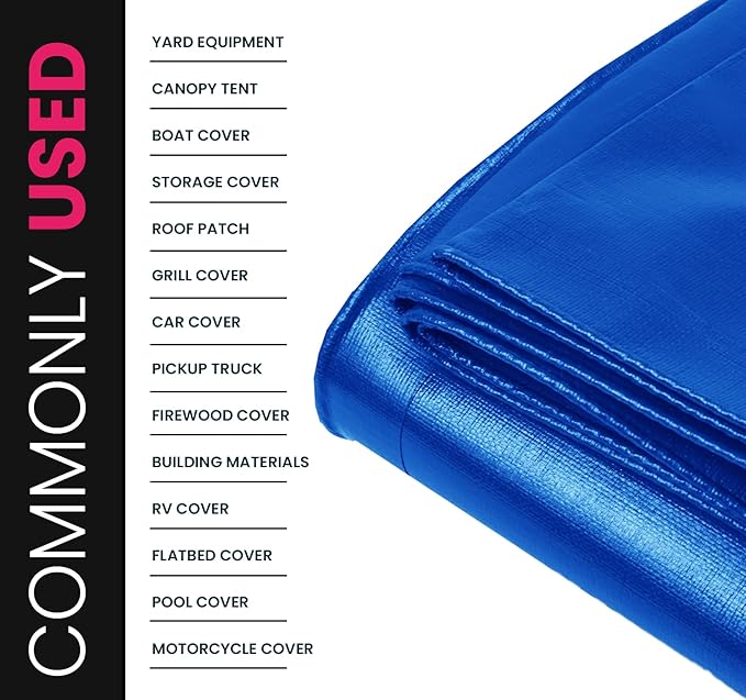 PROTARP Extreme Heavy Duty 22 Mil Tarp Cover, Waterproof, UV Resistant, Rip and Tear Proof, Poly Tarpaulin with Reinforced Edges for Roof, Camping, Patio, Pool, Boat. (Blue 12′ X 20′)