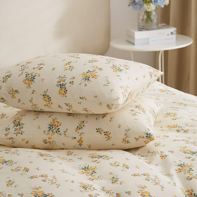 Vintage Yellow Flower Comforter Set Queen Fluffy Soft Floral Bedding Comforter Boho Flower Leaves Botanical Comforter Cottagecore Bedding Set Aesthetic Floral Comforter Set Queen Size for All Season