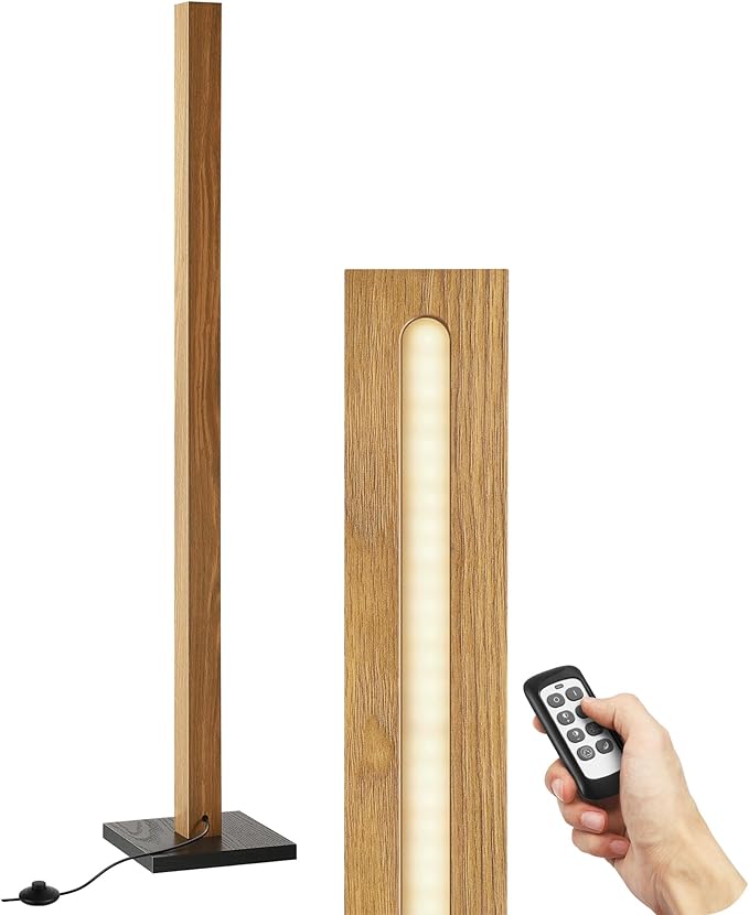 EDISHINE Wood LED Corner Floor Lamp, Modern Dimmable Light