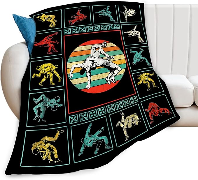 Wrestling Fleece Blanket Sports Wrestle Throw Blankets for Girls Boys Super Soft Warm Flannel Vintage Colorful Throws Gifts for Men Women Cozy Fuzzy Plush Stuffed Couch Bed Bedding Decor 50"x40"