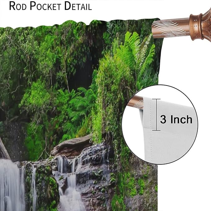 Natural Scenery Blackout Curtains, Spring Rustic Forest Waterfall River Landscape Window Drapes, for Bedroom Living Room 42" W X 54" L