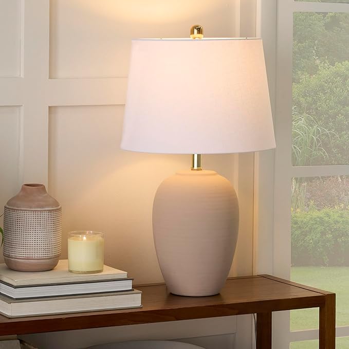 Nourison Home 23" Light Pink Ceramic Jar Table Lamp
