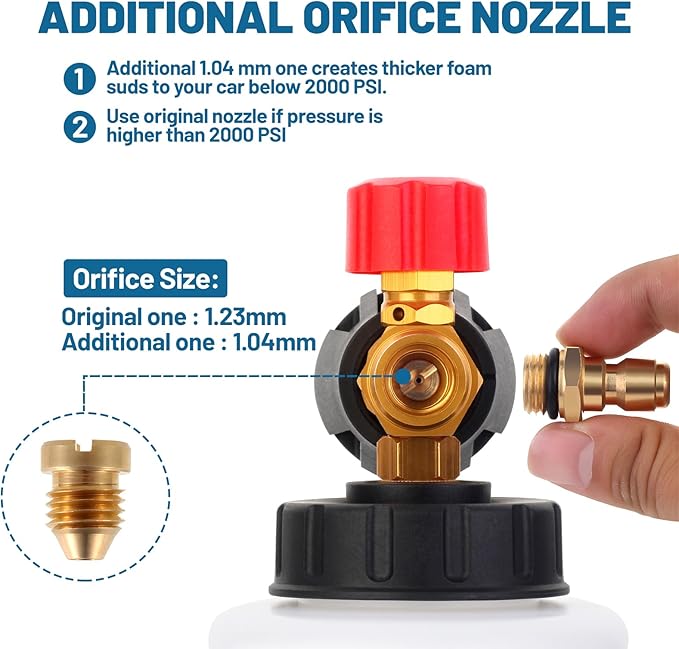 DUSICHIN Foam Cannon Short Pressure Washer Gun 1/4 Inch Quick Connector,Car Wash Foam Gun with 5 Pressure Washer Nozzle Tips 3/8'' Swivel Quick Connector,Additional Orifice Nozzle 1.04mm Car Washing
