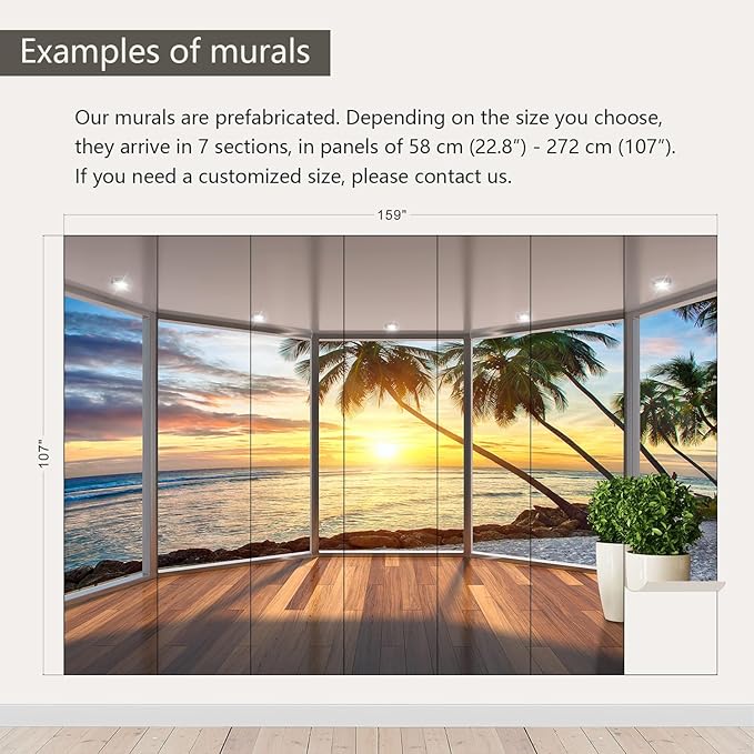 AFZEVEB-3D Landscape Wallpaper seafront verandahs Wall murals for Bedroom 159"x107"(Not Peel and Stick)