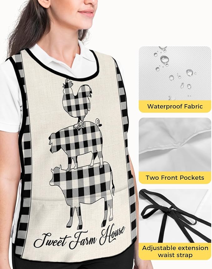 Unisex Cobbler Apron with 2 Pockets, Farm Animal Buffalo Plaid Cow Pig Chicken Waterproof Vest Kitchen Chef Apron, Smock Apron Vest Cobbler Aprons for Women Men, 1 Pack, 20” x 31.5”