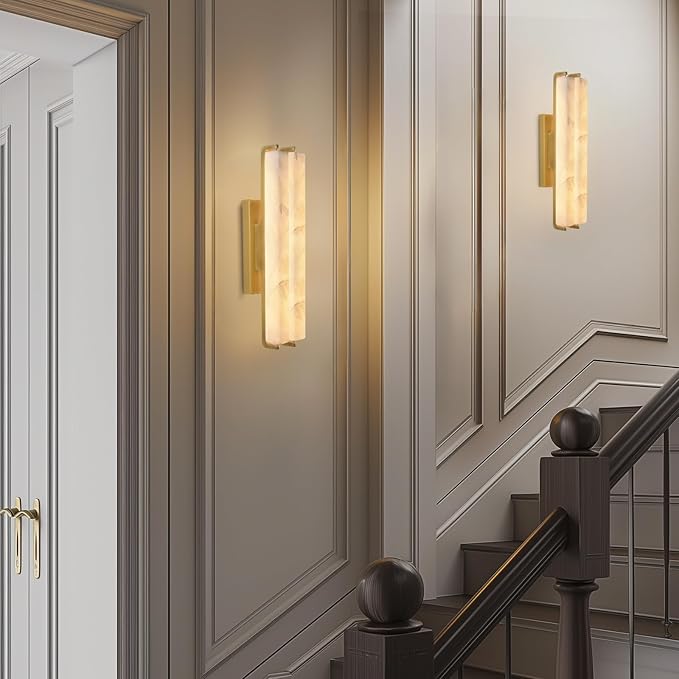 Alabaster Wall Sconce, Brass Alabaster Double Sconces, Indoor Wall Lighting