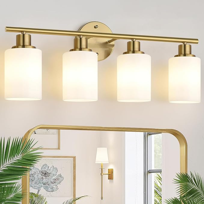 4-Light Bathroom Light Fixtures, Brushed Gold Modern Vanity Lights