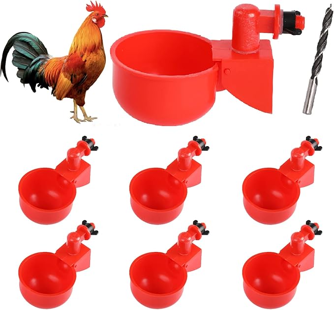 Chicken Water Cups, 6pcs Automatic Chicken Water Feeder, Poultry Waterer Kit Suitable for Chicks, Duck, Goose, Turkey and Bunny, 6-Pack