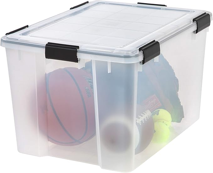 IRIS USA 74 Quart WeatherPro Plastic Storage Bin Tote Organizing Container with Durable Lid and Seal and Secure Latching Buckles, 4 Pack