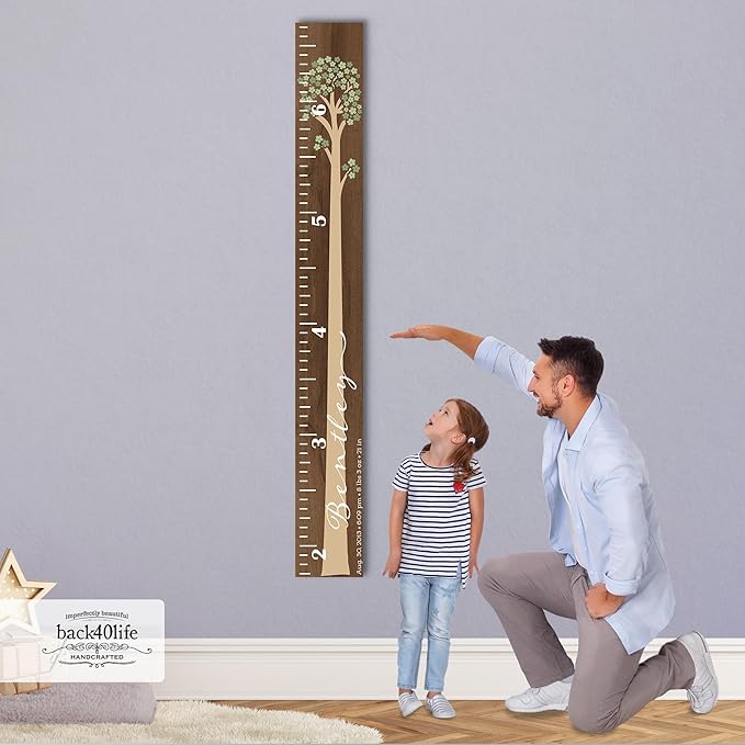 Wooden Kids Growth Height Chart Ruler for Boys and Girls Painted or Engraved (Floral Tree)
