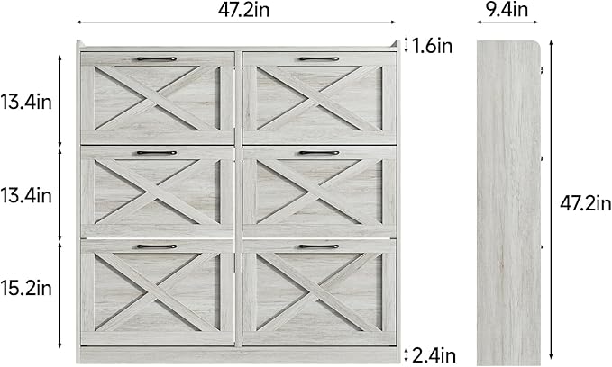 Maupvit Large Shoe Storage Cabinet with 6 Flip Drawers, Freestanding Shoe Organizer with Metal Handles for Entryway, Narrow Shoe Rack Cabinet, Beige