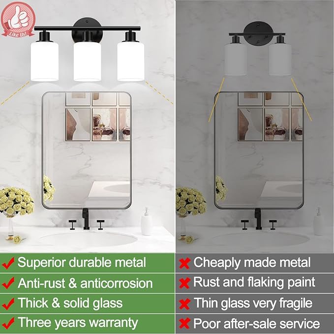 3-Light Bathroom Light Fixtures, Bathroom Wall Lamp
