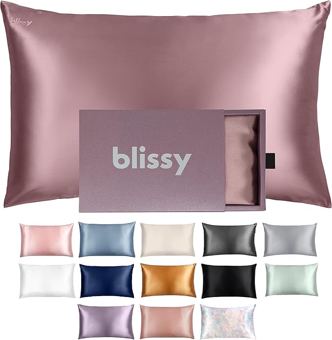 Blissy Silk Pillowcase - 100% Pure Mulberry Silk - 22 Momme 6A High-Grade Fibers - Silk Pillow Cover for Hair & Skin - Regular, Queen & King (Plum, King)