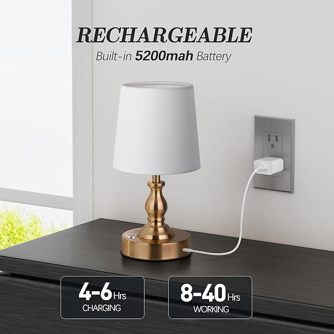 PARTPHONER Mini Cordless LED Table Lamp, 5200mAh Rechargeable Battery Operated