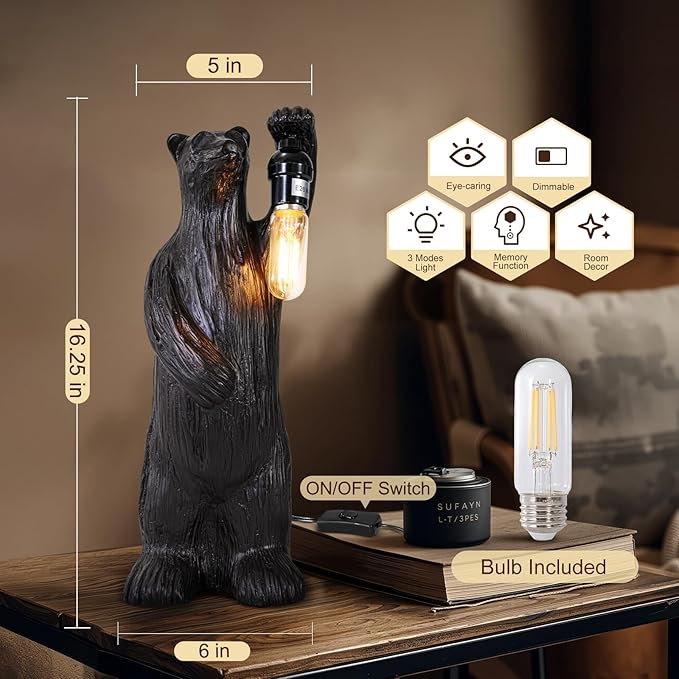 Scenekoy Bear Table Lamp for Living Room Bedroom, Memory Function, 3 Way