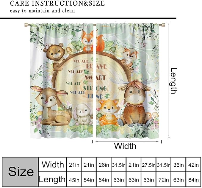 Kids Safari Animal Curtains Cute Watercolor Wildlife Jungle Window Treatments for Boys Girls Bedroom Inspirational Motivational Quotes Nursery Children Drapes for Living Room W42xL45