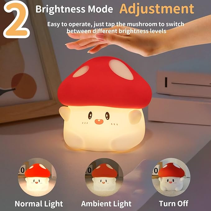 Mushroom Silicone Lamp, Cute Hug Mushroom Night Light with Timer, Squishy Dimmable Light for Baby Nursery, Rechargeable LED Portable Touch Nightlight, Kawaii Room Desk Decor, Christmas Gifts