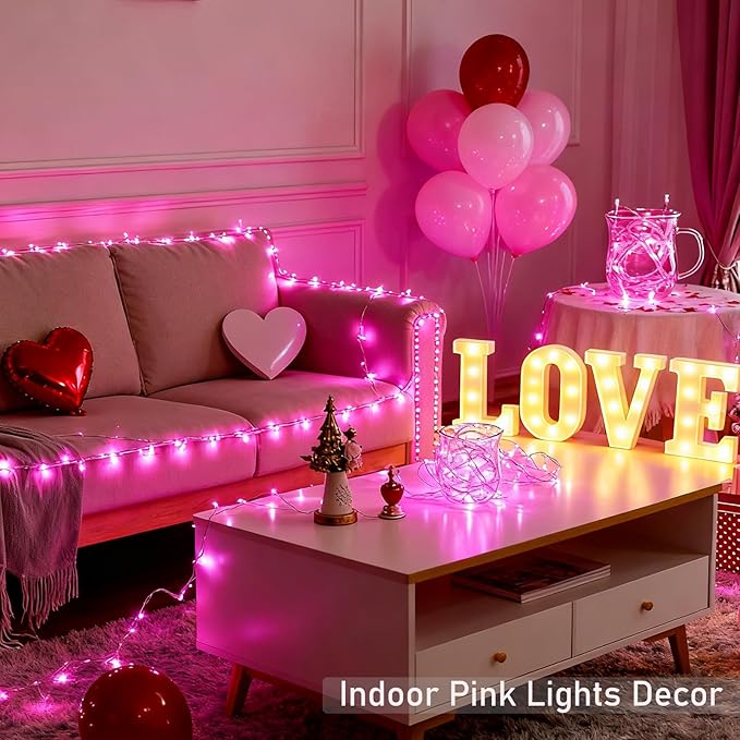 Indoor Decorative String Lights Pink Decorations, Connectable 33 Feet 100 LED