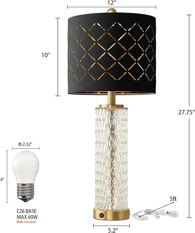 Oneach 27.75" Modern Table Lamps Set of 2, USB A+C, Unique Desk Lamps