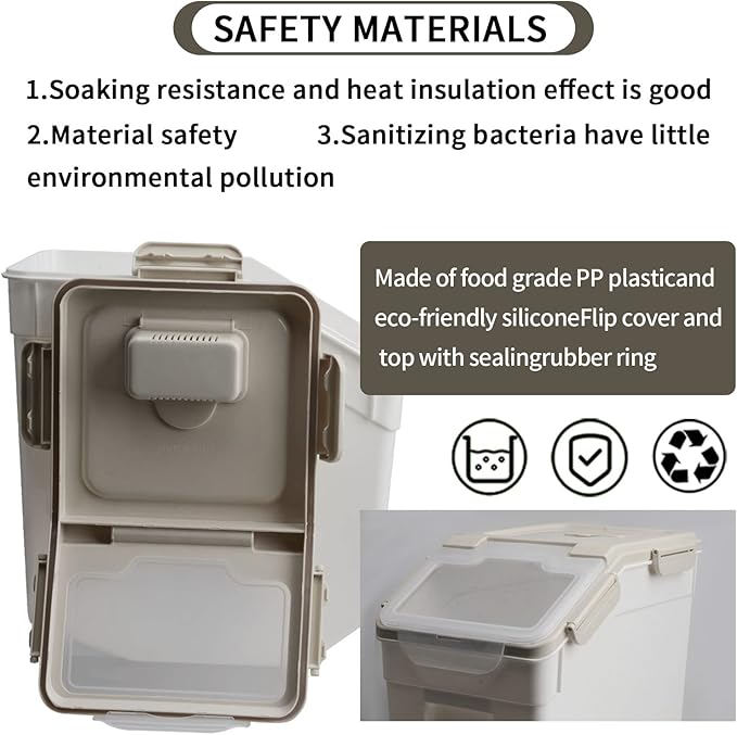 Large Flour Storage Container Bin 50lb, 2Pack Airtight Rice Storage Containers with Wheels Seal Locking Lid, BPA Free with Measuring Cup&Scoop for Flour, Rice, Grain(Gray)