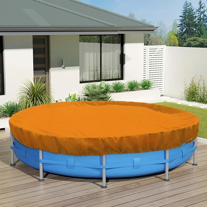 ECOOPTS 12 ft Round Pool Cover for Above Ground Pools, Swimming Pool Cover Protector Winter Safety Cover (Orange)