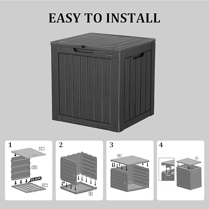 35 Gallon Waterproof Large Resin Deck Box Indoor/Outdoor Lockable Storage Container and Seating for Garden, Pool, and Patio (35 Gallon, Black)