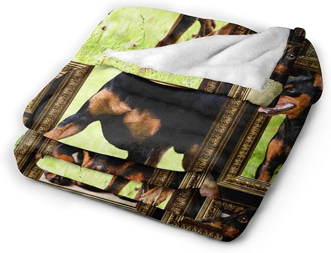 Cute Doberman Blanket for Girls Boys Doberman Pinscher Dog Throw Blankets Soft Cozy Warm Fuzzy Fleece Funny Puppy Bedding Flannel Throws Stuffed Animal Gifts for Kids Men Women Bedroom Decor 80"x60"
