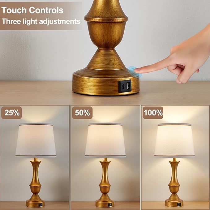 Luvkczc Gold Touch Table Lamps Set of 2, Dimmable Nightstand Lamps