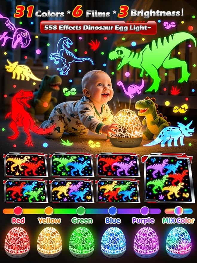 Beast Truck Dinosaur Toys Egg Night Light for Kids 【15 Sounds & 6 Films】 Beast Trucks for Boys Age 3-7 [31 Colors & Remote Control] Dinosaur Toys for Kids 3-5 Egg Light for Nursery Dino for Boys Toys