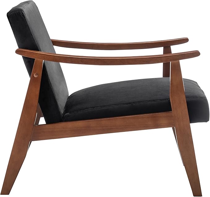 Container Furniture Direct Accent Chair with Velvet Upholstery and Solid Wood Frame, Classic Mid-Century Modern Living Room Furniture for Extra Seating, Black