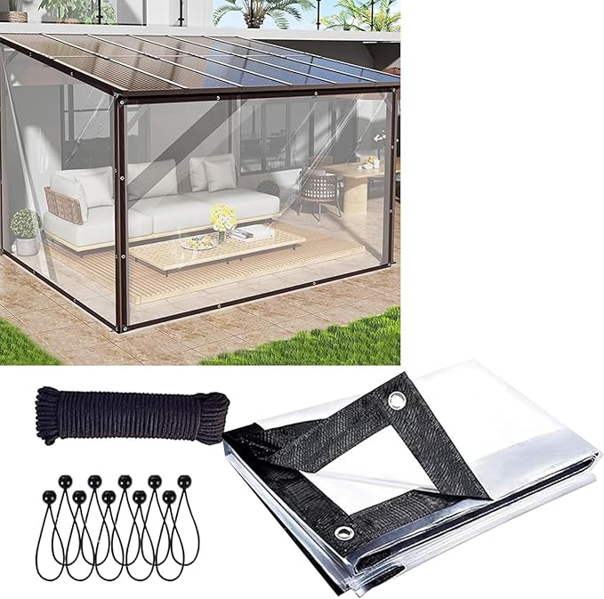 16x24 FT Thicken Clear Tarp Waterproof Anti-Tear Snowproof & Windproof Clear Plastic Tarps with Grommets, Resistant Tear PVC Vinyl Tarpaulin Enclosure for Patio,Porch and Outdoor
