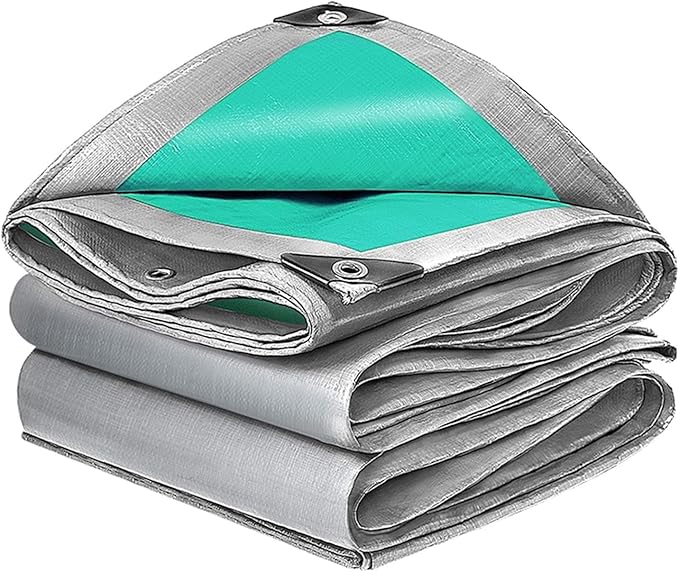 Heavy Duty Tarp Tarpaulin Reinforced Eyelets,Thick 0.32mm PE Waterproof Silver Tarp Sheet Cover,for Kennels Chicken Coop Fishpond Hay Log Pile Roof Trailer Outdoor Furniture (4x4m/13x13ft)