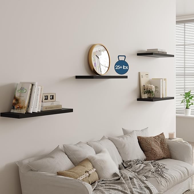 Wall Shelf Set of 2,Dark Wood Floating Shelves 30 in W x 10 in D x 1 in H, Wooden Floating Wall Shelf with Invisible Brackets for Living Room/Bedroom/Bathroom/Kitchen Storage and Decor