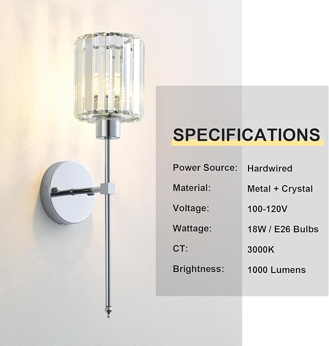 Hardwired Crystal Wall Sconces Set of Two
