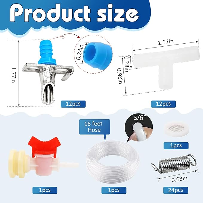 Rabbit Nipple Drinker Kit, Automatic Rabbit Watering System Kit - Including 12 Sets of Nipple Drinkers, 19 Feet of ID 5/16" Hose, Hole Opener, Barb Valve Fitting to G1/2'' Connector