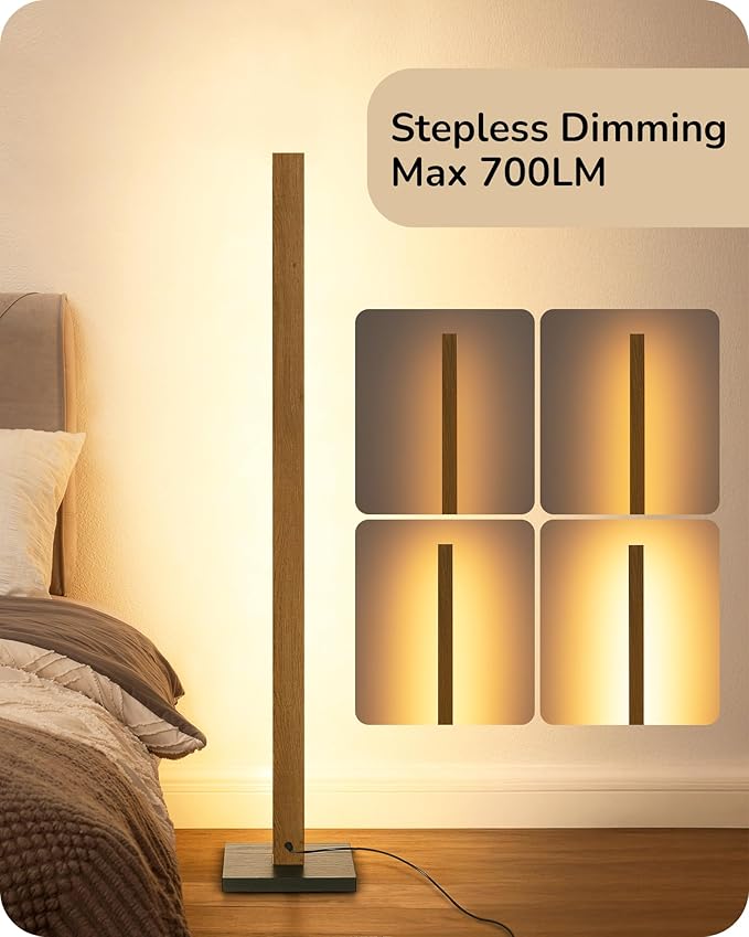 EDISHINE Wood LED Corner Floor Lamp, Modern Dimmable Light