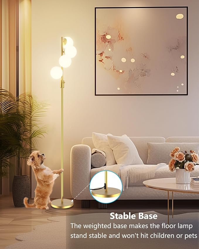 Lightdot 64IN Dimmable Globe Floor Lamp, Modern Gold Standing Lamps