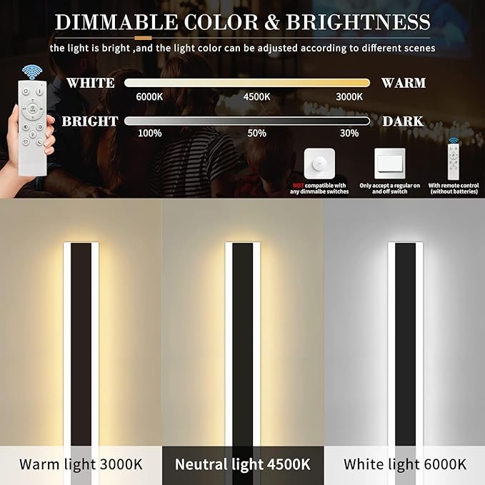 Mikeru Modern Long LED Wall Light, 3000k-6000k Dimmable Outdoor Wall Sconce