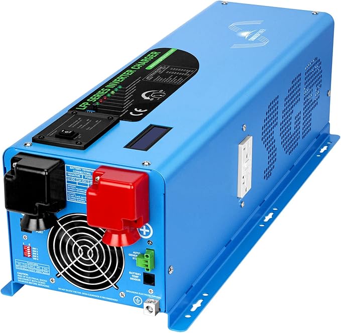 4000W 12V Pure Sine Wave Power Inverter DC 12V Input to AC 120V Output Converter, Low Frequency Inverter Charger for Home, RV, Truck, Off-Grid Solar Wind Power Inverters, Blue