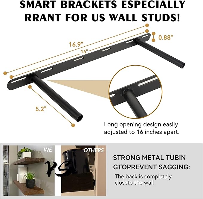 BGMG Wood Floating Shelves for Wall 24 inch Set of 2, Rustic Wooden Wall Mount Shelves for Living Room Bedroom Kitchen Farmhouse-24x6.7x1.25 inch- Gold Oak