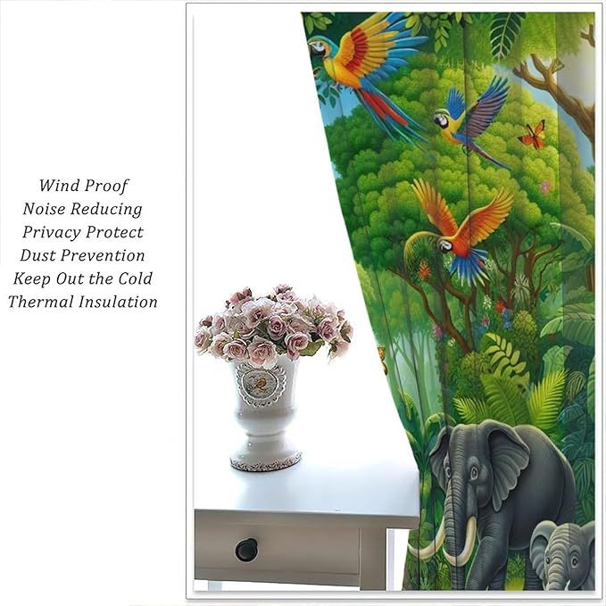 Animals Window Curtain Cartoon Jungle Forest Elephant Lion Print Curtains for Kids Boys Girls Nursery Baby Bedroom Playroom Home Decor Window Drapes 72" W X 63" L