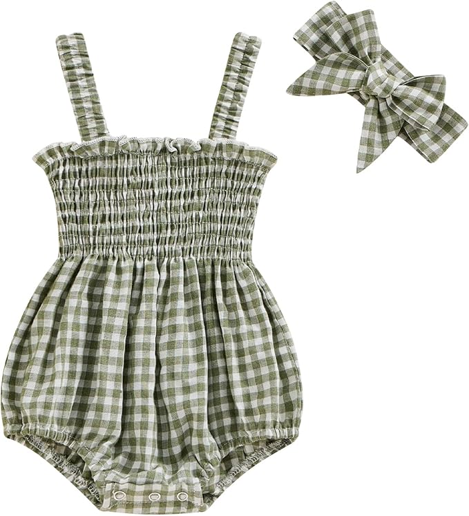 Newborn Baby Girl Bodysuit Sleeveless Halter Frill Romper One-piece Jumpsuit with Headband Summer Clothes Set
