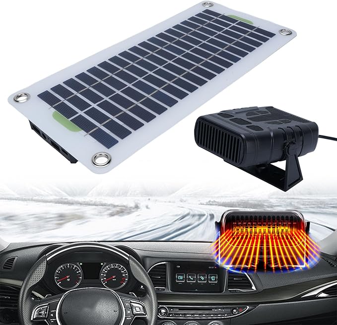 Diyeeni Solar Powered Heater, 30W Solar Chicken Coop Heater, Advanced Temperature Control, Portable Single Solars Panel with Heating Fan for Greenhouse, Pet House