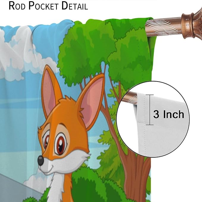 Safari Animal Curtains for Kids Cartoon Woodland Wildlife Jungle Animals Window Treatments for Boys Girls Bedroom Cute Fox Forest Nursery Children Drapes for Living Room W42xL63(Decor)