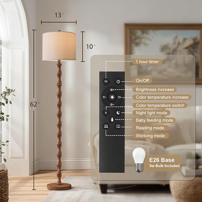 BOBOMOMO 62" Rustic Farmhouse Floor Lamp